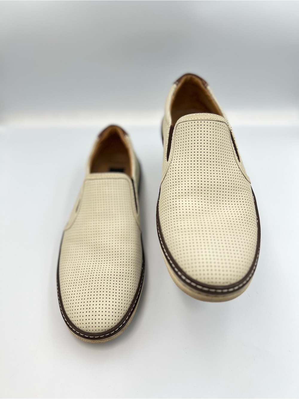 Johnston & Murphy Cream Perforated Slip-On Loafers